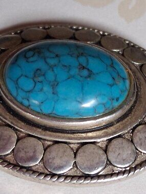 Vintage Turquoise  & Silver Large Heavy Pendant Necklace